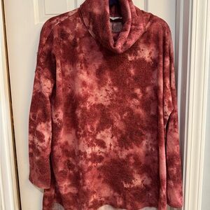 Zenana Maroon Tie-Dye Turtleneck Sweater